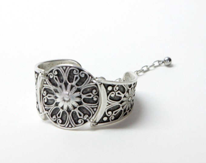 Silver cuff - Large cuff - Medieval Bracelet - women cuff - women bracelet - silver plated cuff - silver plated bracelet - girlfriend gift