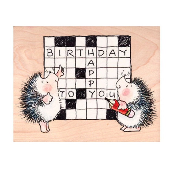 Items similar to Crossword Happy Birthday Stamp • HEDGEWORD Hedgehog