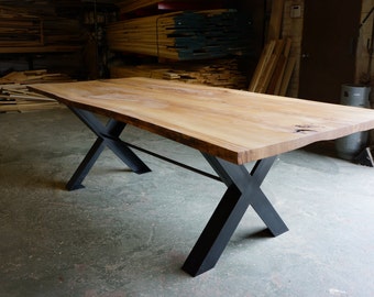 Reclaimed wood live edge dining table by moss Design