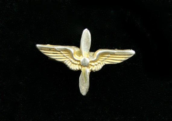 Wings & Propeller Insignia Bar Pin World War II Era Sterling