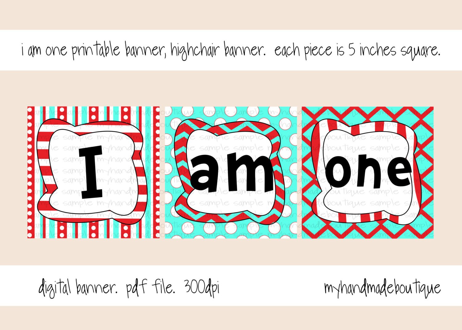 I Am One Aqua &amp; Red banner highchair banner by MyHandmadeBoutique