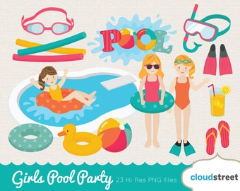 20% OFF girls pool party clip art / pool clipart / girl pool party clipart / vector summer clip art / commercial use ok