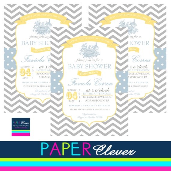 Baby shower invitation, bird aqua, yellow - printable, digital file (#1529) Il_570xn