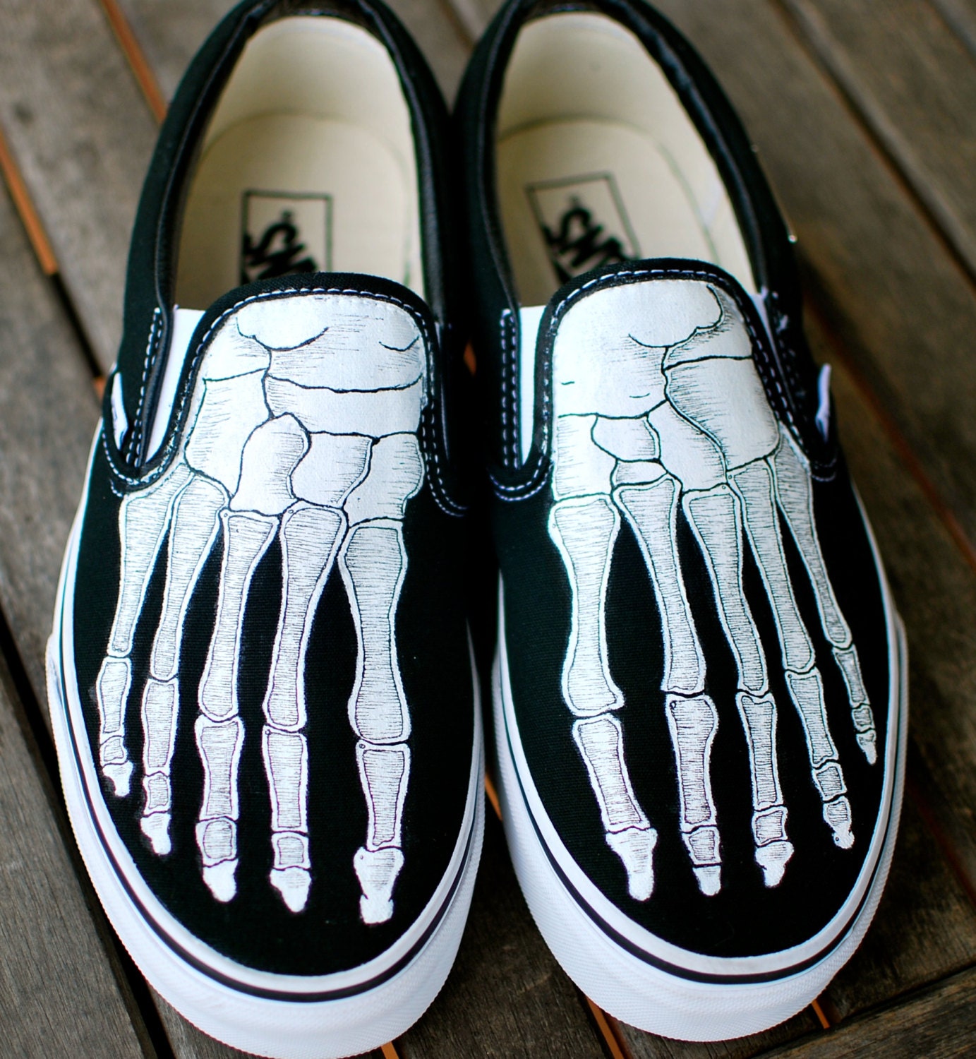 Hand Painted Skeleton Boney Feet Slip On Vans shoes