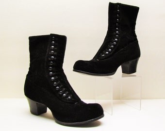 ... high button shoes, black velvet women's c.1900 shoes, great condition