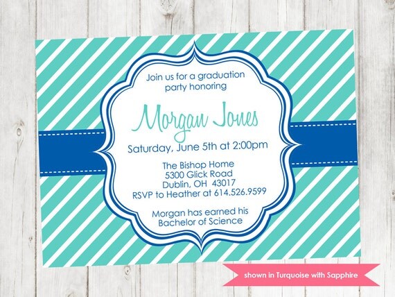 Printable Graduation Party Invitation - Graduation Themed Diagonal Stripe Invite - Colors and Text Customizable Il_570xn
