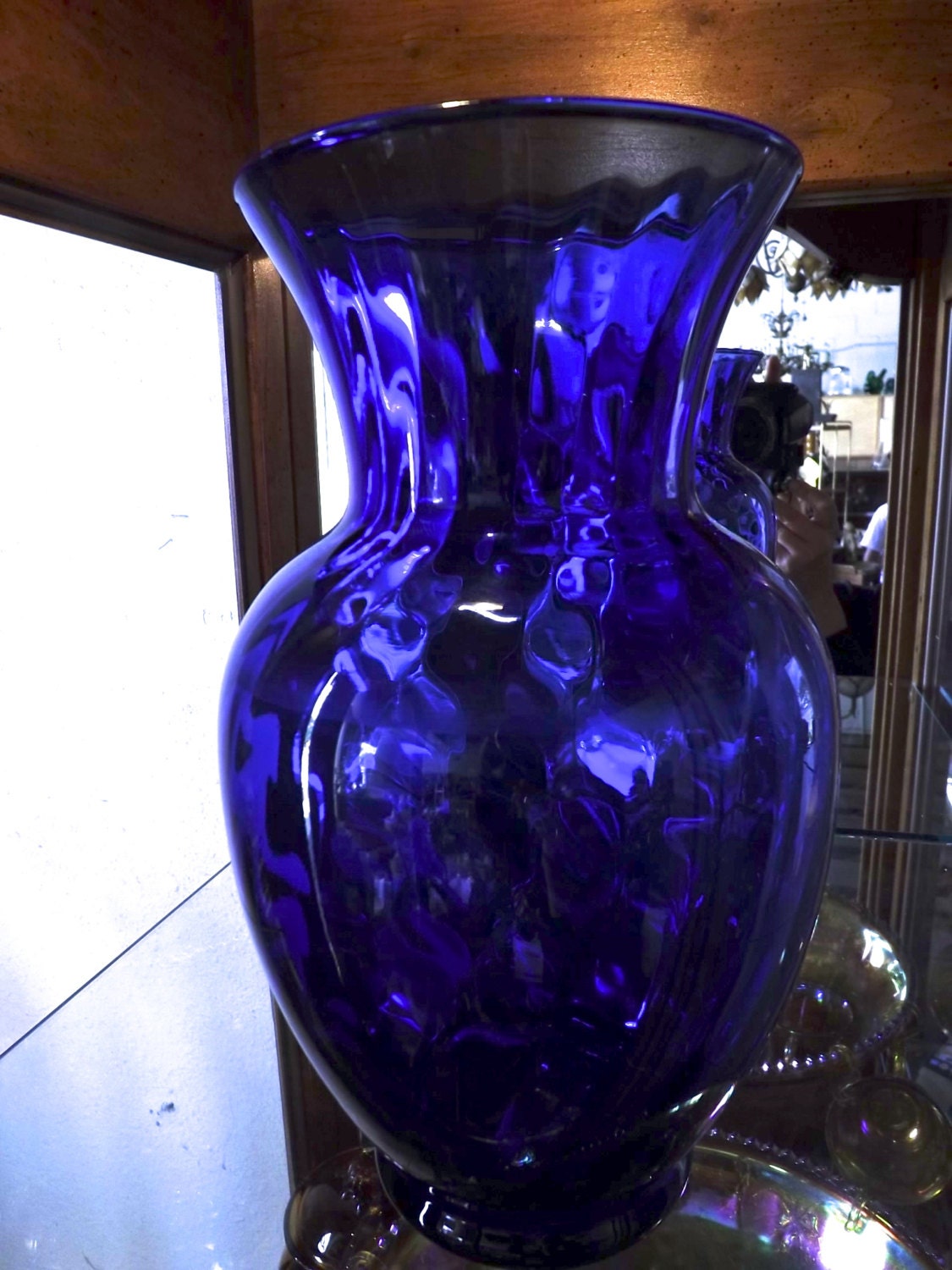 Cobalt Blue SwirlGlass Vase Large 11 Tall by CrackedVesselVintage