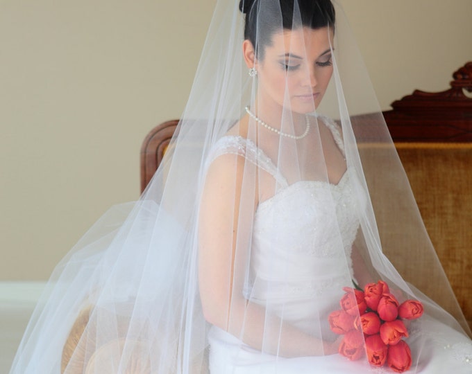 2-Tier WALTZ DROP Veil, wedding veil, bridal veil, blusher veil, champagne, ivory, diamond white, blush color