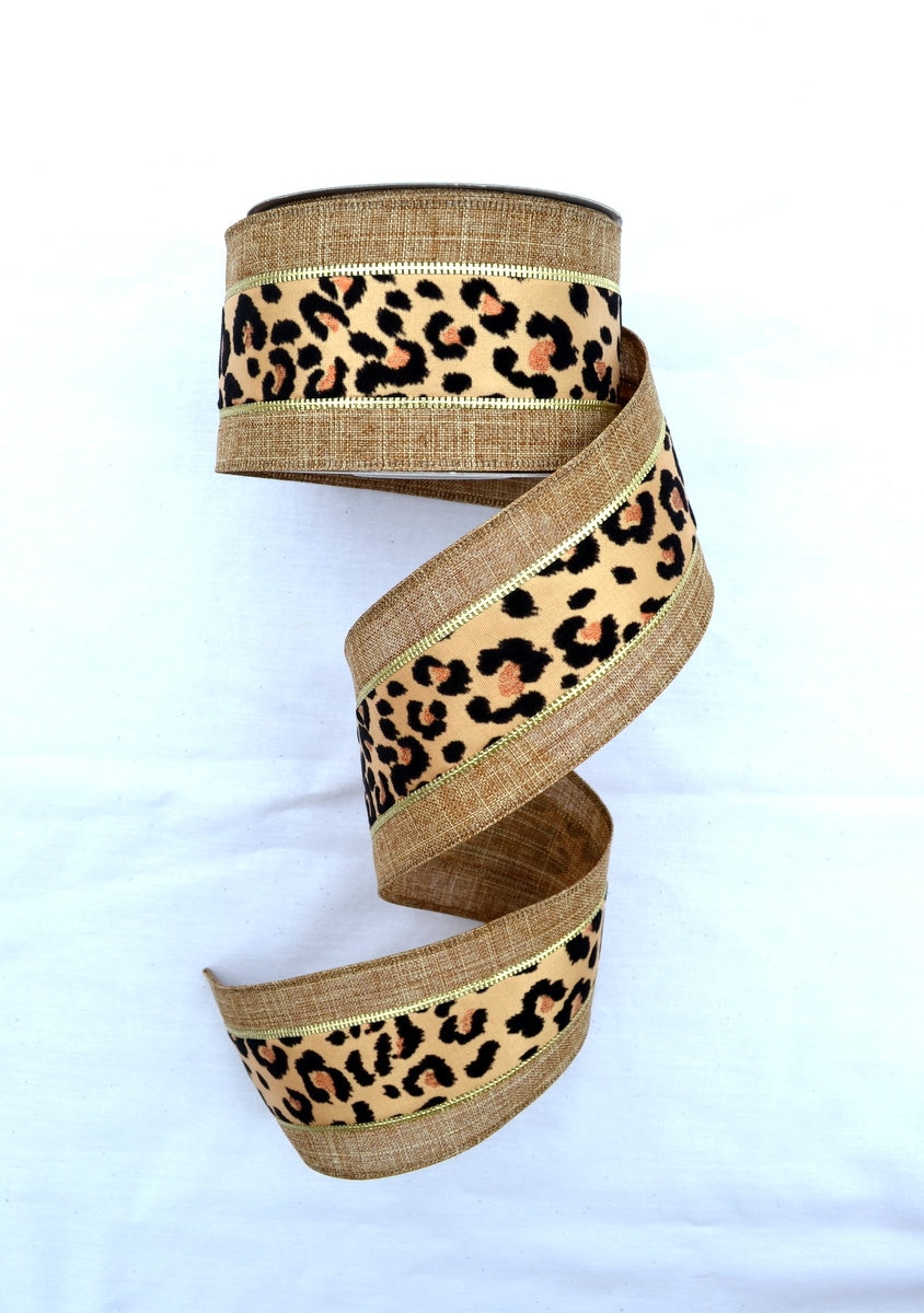 Faux Burlap Cheetah Print Ribbon Wired 2.5 by CreationsbySaraJane