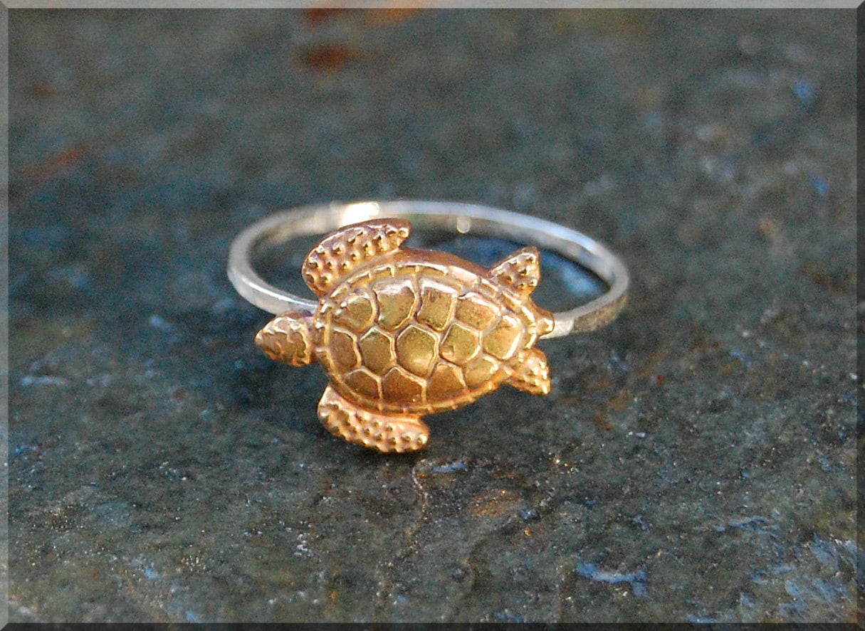 Sea Turtle Stacking Ring Sterling Silver and by thewrappedpixie