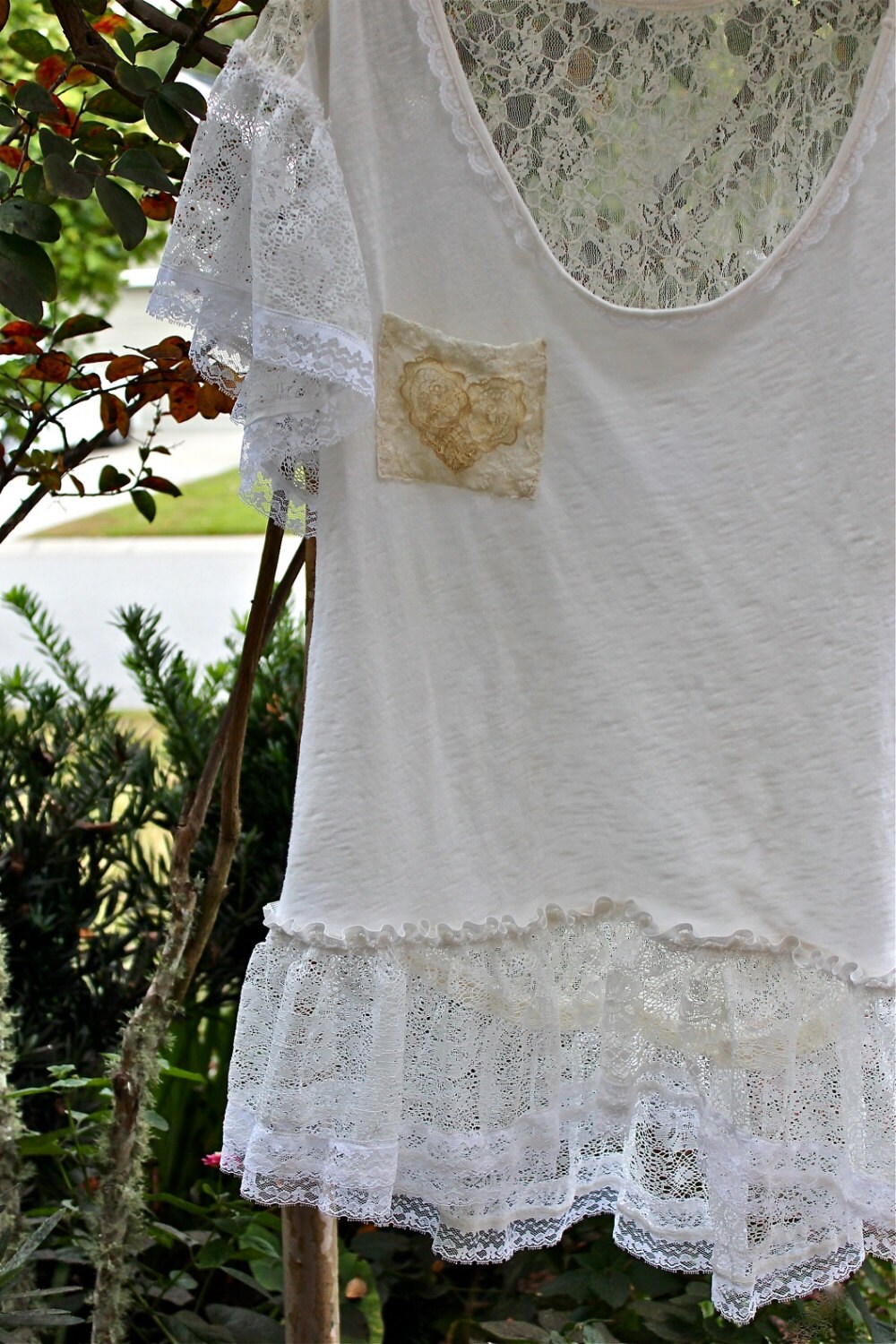 Romantic Boho Lacey Tee Shirt Gypsy Shabby Chic Hippie Morie