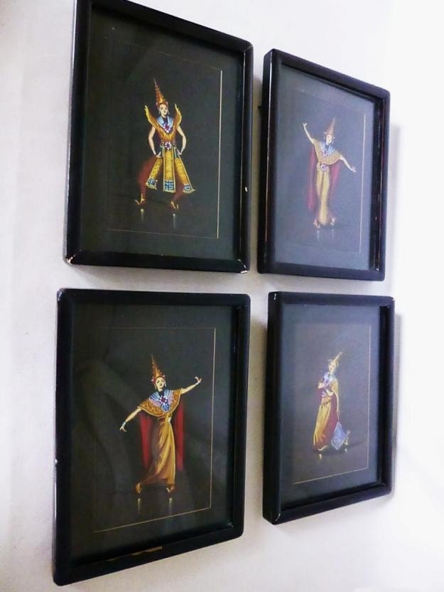 Vintage Asian Wall Art Thai Wall Hangings Framed Set Of