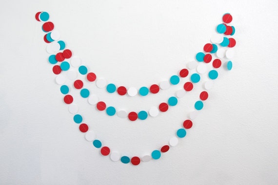 Paper Garland - Red and Turquoise - 14ft Il_570xn
