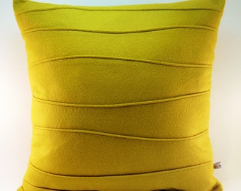 Mustard Yellow Pillow, Felt Pillow, Modern Pillow with Wavy Ribbing, Wool Felt Pillow, 16 x 16, 18 x 18, 20 x 20
