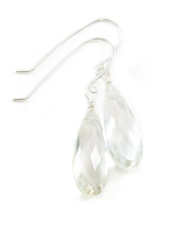 Crystal Clear Quartz Earrings Long Faceted Teardrop Drops 14k