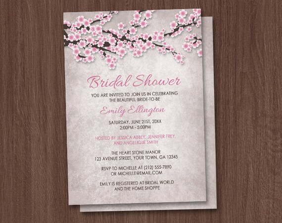 Vintage Cherry Blossom Bridal Shower Invitations - Printed or Printable - Pink Rustic floral Summer Spring Il_570xn