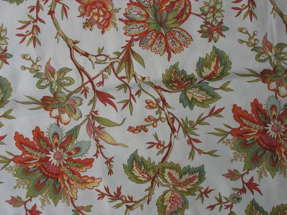 Waverly Sun N Shade Outdoor Fabric Cream Floral with Orange