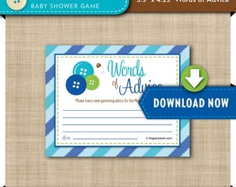 Baby Advice Card | Printable Cute as a Button Baby Shower Advice Cards | Boy | Game | INSTANT DOWNLOAD | Invitation & Decorations Available
