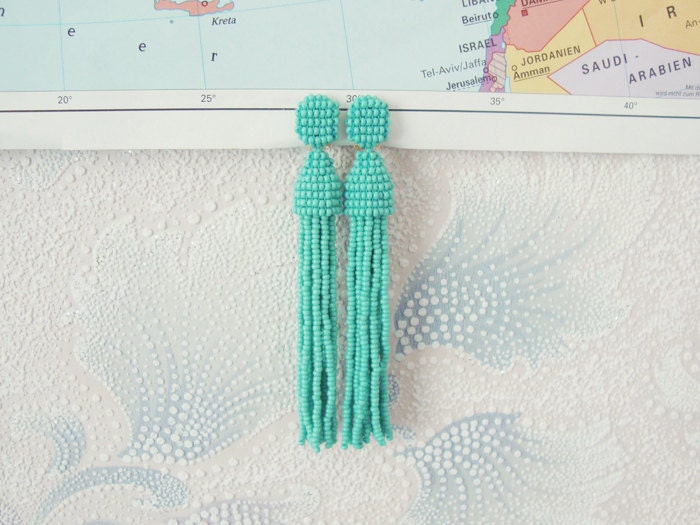 Beaded Tassel ClipOn Earrings Jade