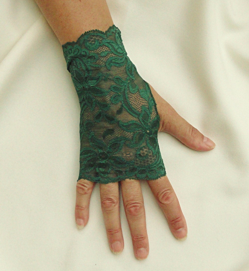 Green Lace Gloves Forest Green Fingerless Gloves Green