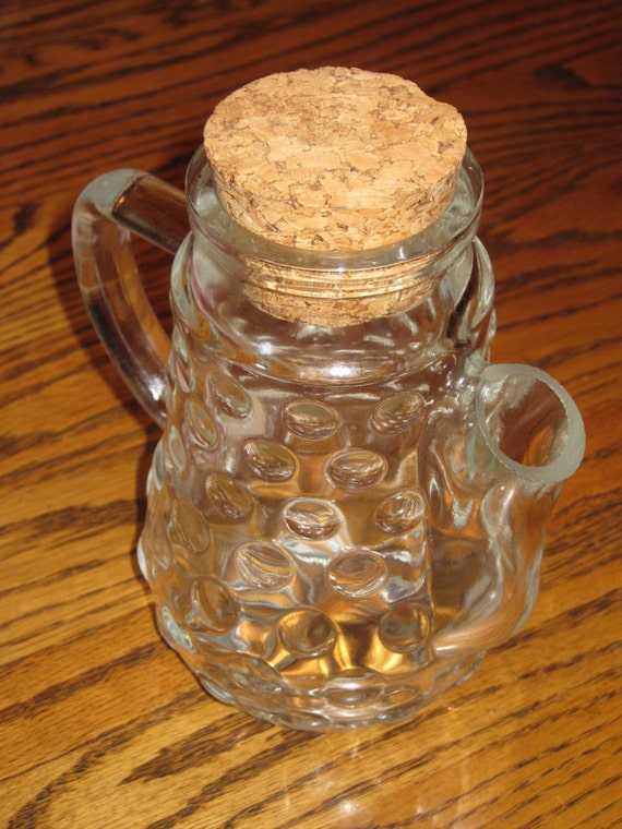 Vintage Glass Pitcher Peanut Jar with Cork Lid Retro