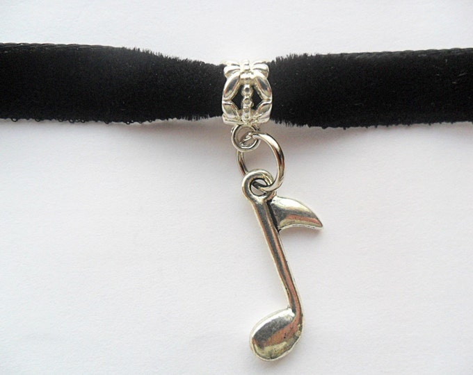 Velvet choker necklace with music note charm and a width of 3/8” black Ribbon Choker Necklace