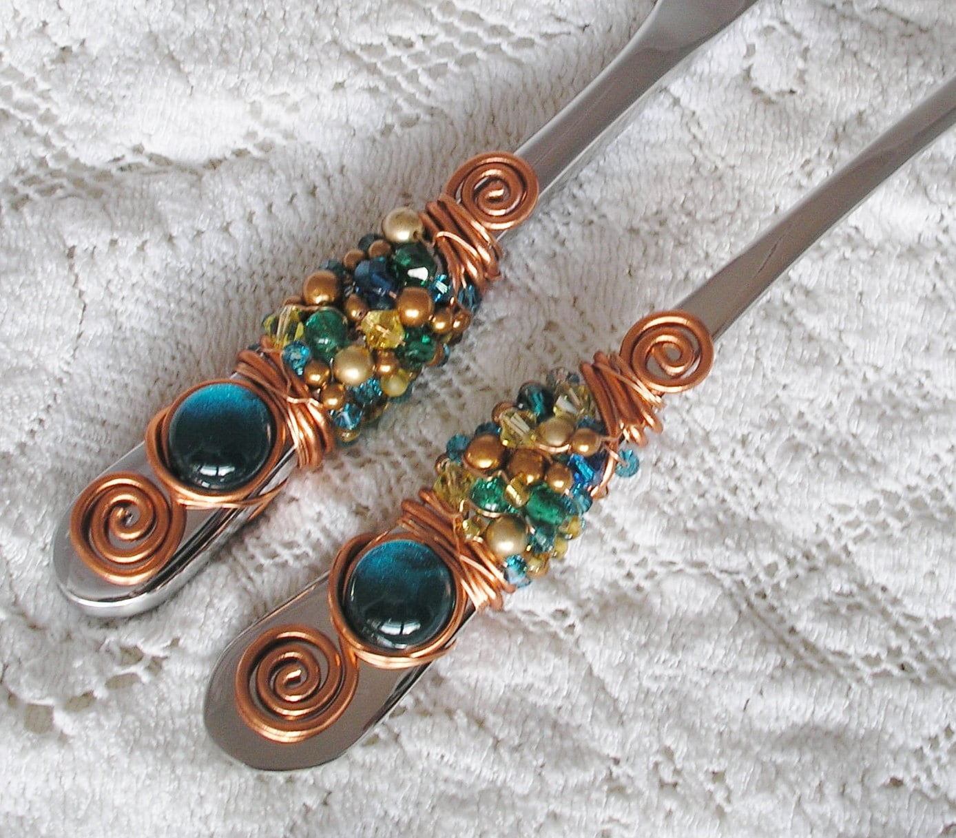 CUSTOM Choose Colors COPPER BEADED Wedding Cake Server Knife