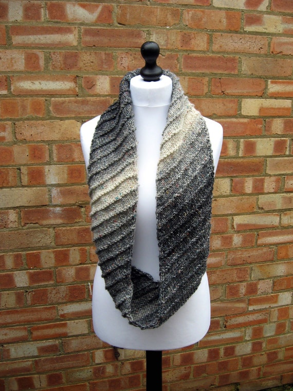 Grey/Black Infinity Cowl Long Knit Scarf by LookingGlassDesigns1