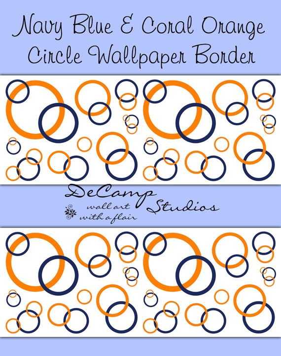 NAVY BLUE CORAL Orange Circle Wallpaper Border by ...