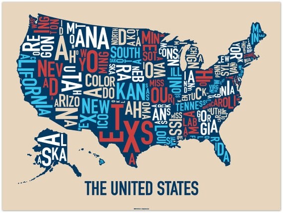 United States Typographic State Map
