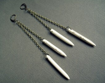 Shoulder Duster Earrings / Extra Long Chain Earrings / White Spike Earrings / Long Tribal Earrings / Boho Jewelry / Chain Dangle Earrings