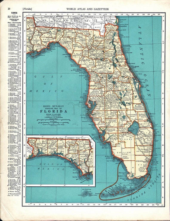 Large Map Print FLORIDA Atlas Print - Il 570xN.636518988 C6pd 