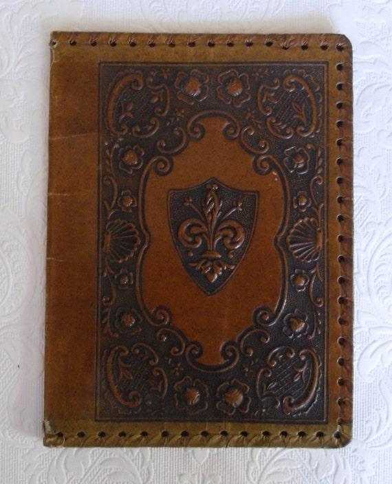 Vintage Book Cover Leather Embossed Tooled Book Cover from