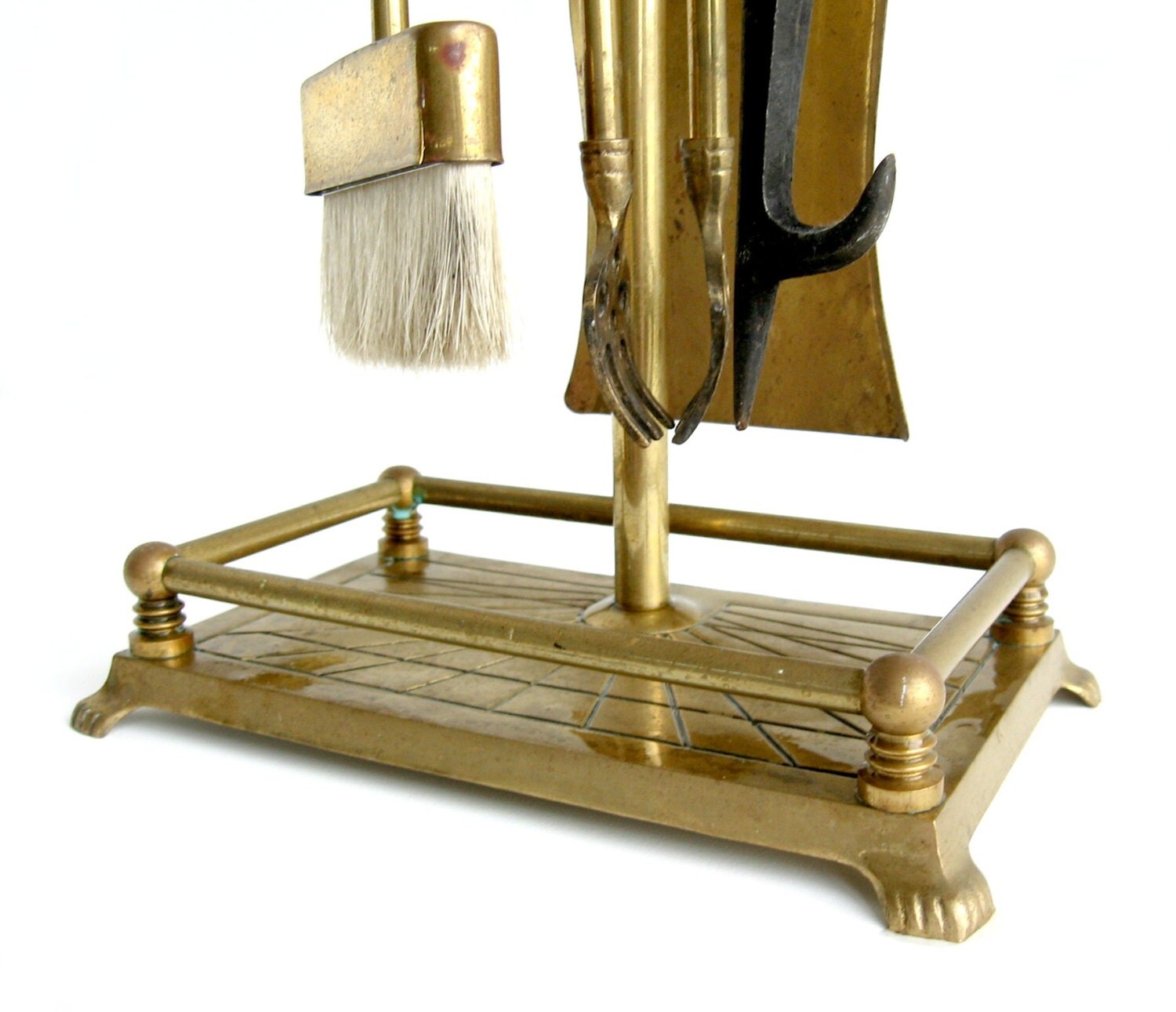 Vintage Modern Brass Equestrian Fireplace Tool Set / Deco