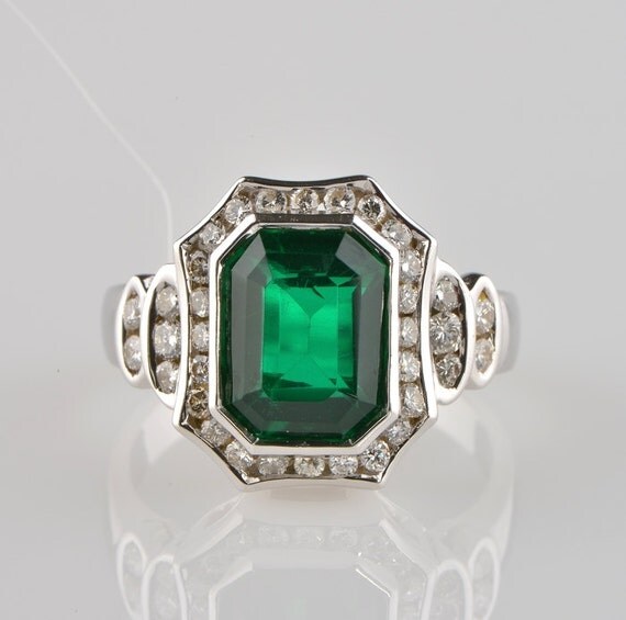 Appealing emerald green prasolite and diamond vintage ring