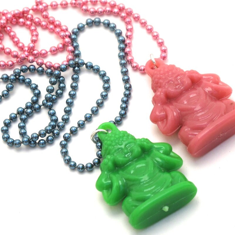 Pink Buddha Necklace Buddha Pendant Pink Acrylic Buddha