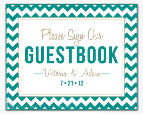 Chevron Guest Book Sign - PRINTABLE DIY Digital File Sign - Please Sign Our Guestbook - Chevron Collection Il_570xn