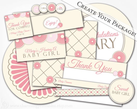 Pink Baby Shower Printables for Baby Girl - DIY PDF Files - Pink Floral Baby Shower Package Decorations for Girl Baby Il_570xn