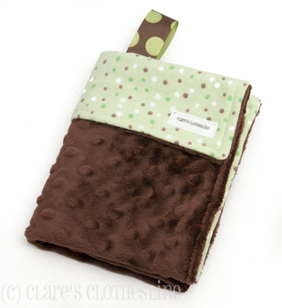 Baby Lovey Blanket - Green and Brown Polka Dot Lovey - Ready to Ship