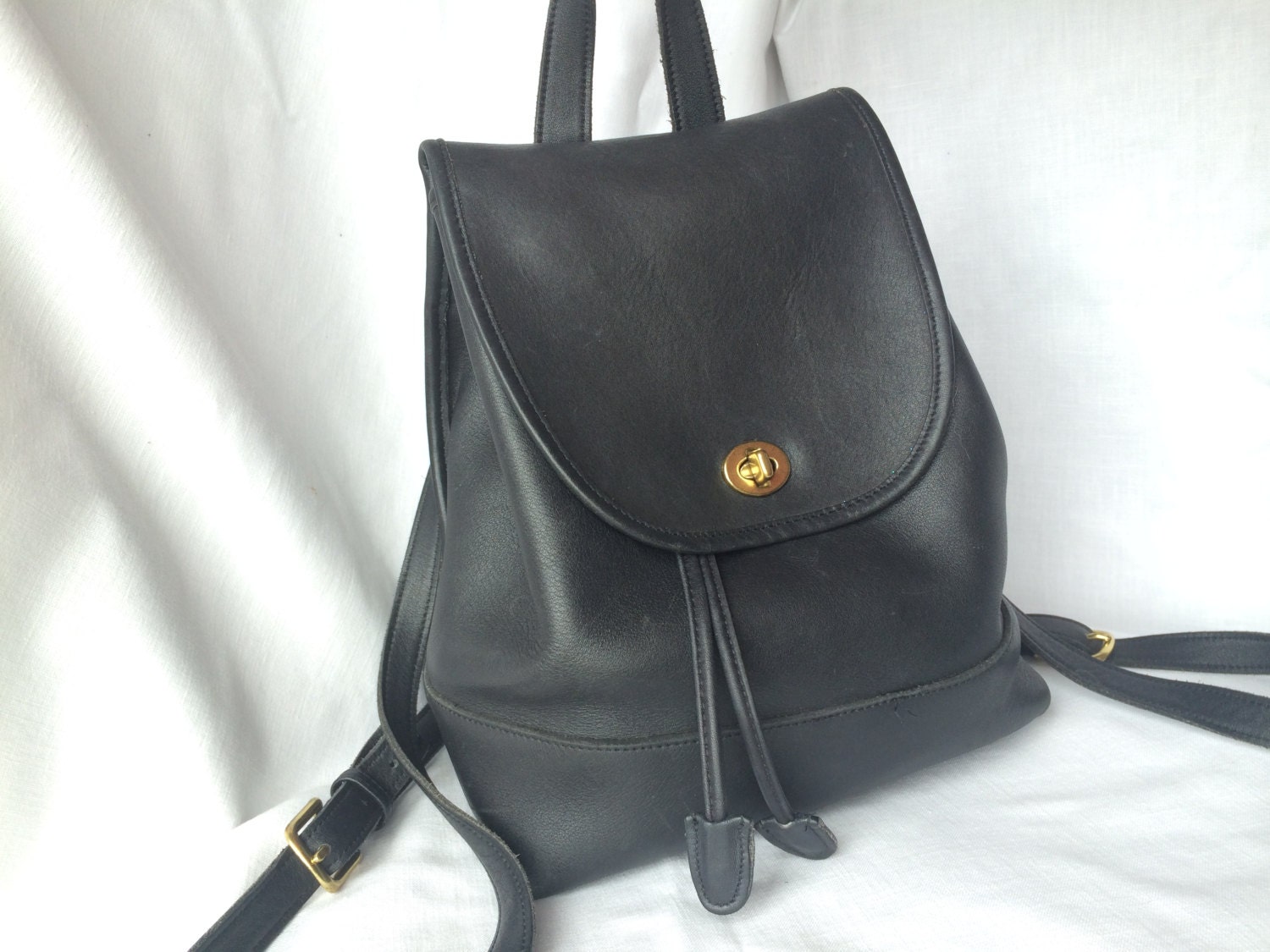 Vintage Coach Backpack Tote Bag in Black Leather