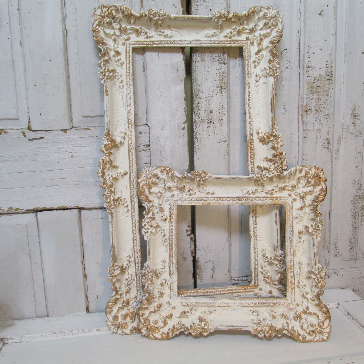 White ivory gold painted picture frames shabby chic ornate