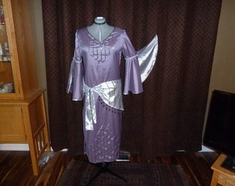 Belly Dance Costume Folkloric Saidi Beledi Galabeya with Hip Scarf Purple and Silver Handmade Size Medium