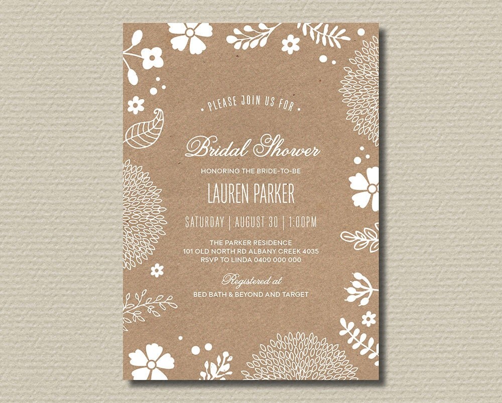 Printable Bridal Shower Invitation Rustic Garden Flowers (BR148