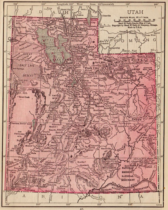 Antique UTAH Map Neat MINIATURE Map Vintage 1928 by plaindealing