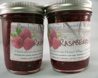 Two jars of Raspberry Jam Homemade jelly fruit spreads handmade fruit preserves
