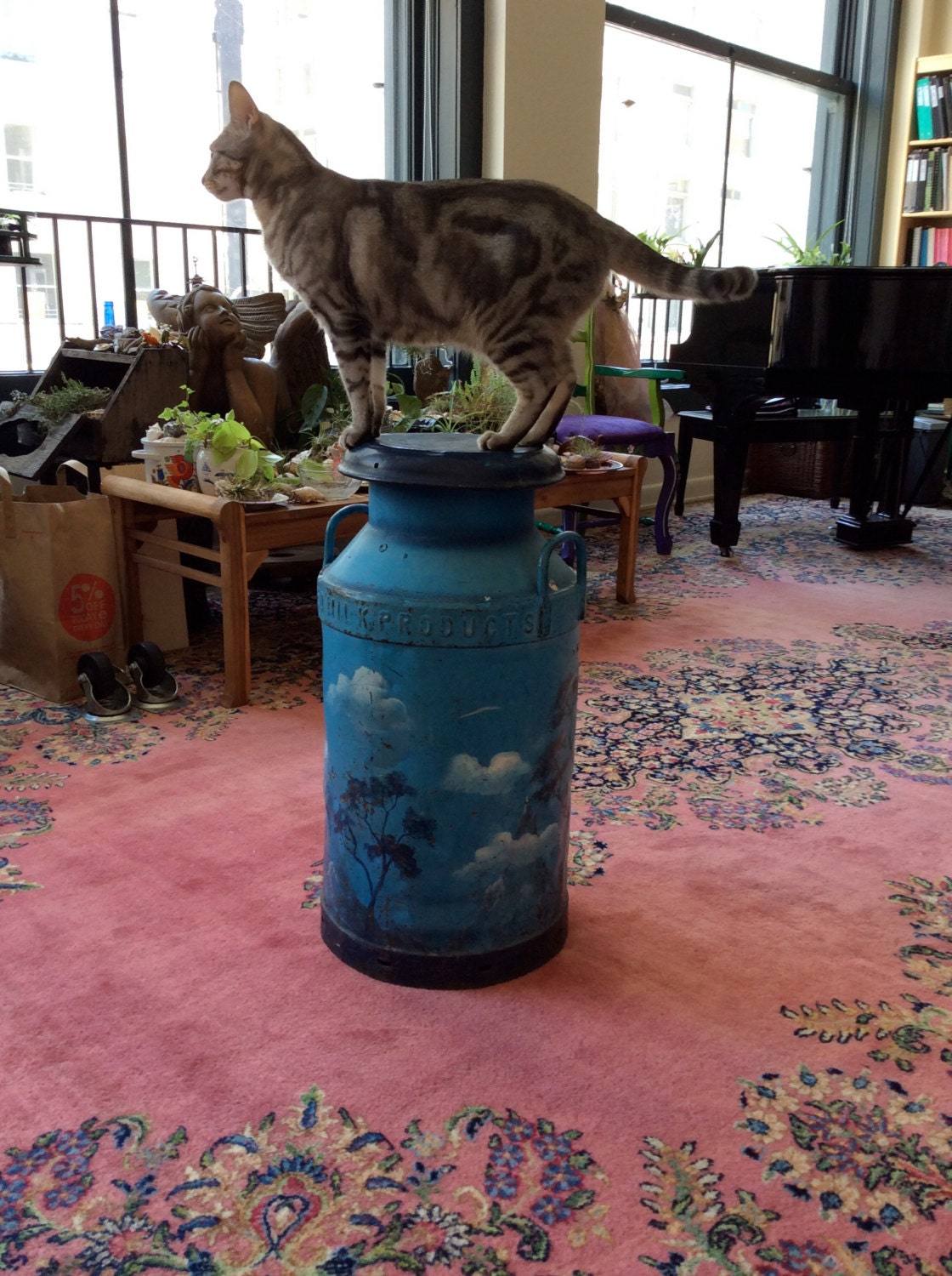 English Scenic Painted Milk Jug Stool Haute Juice