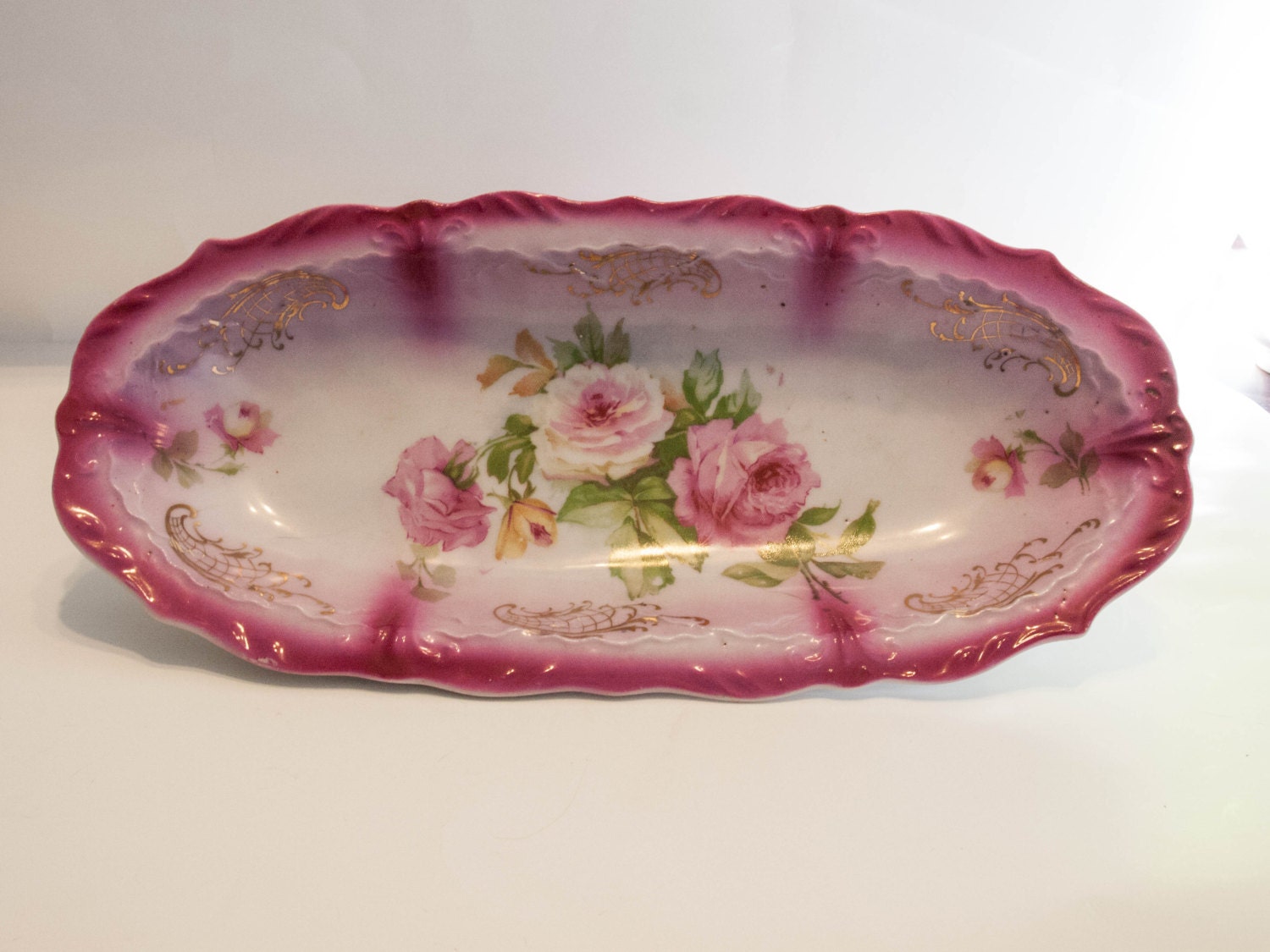 Antique Pink Rose Celery Dish Antique Celery by bettysantiques