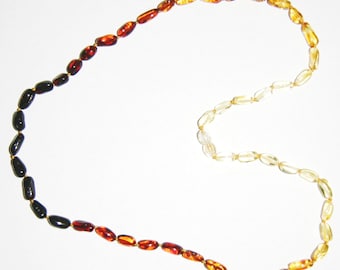 Baltic amber adult necklace rainbow color olive beads 60 cm / 23.62 inch 108