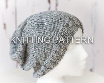Knitting Pattern/DIY Instructions - Slouch Beanie Hat - Children, Adult, Aran weight yarn - Knit flat or in the round - UPDATED