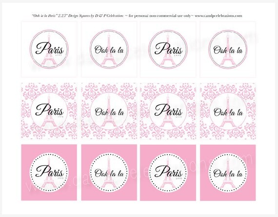 Paris in Pink Squares Instant Download DIY Printable Page Il_570xn